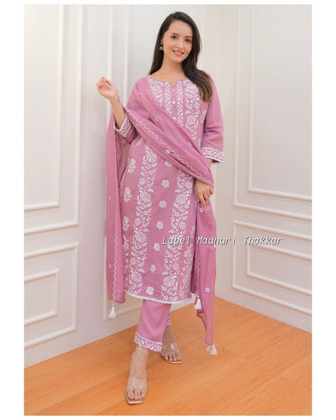 Party Wear Pink Color Roman Silk Embroidered Work Salwar Suit