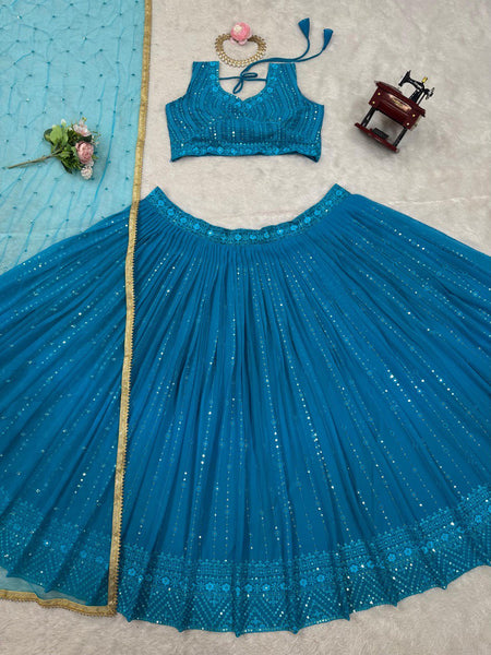 Blue Color Georgette Sequence Lehenga Choli