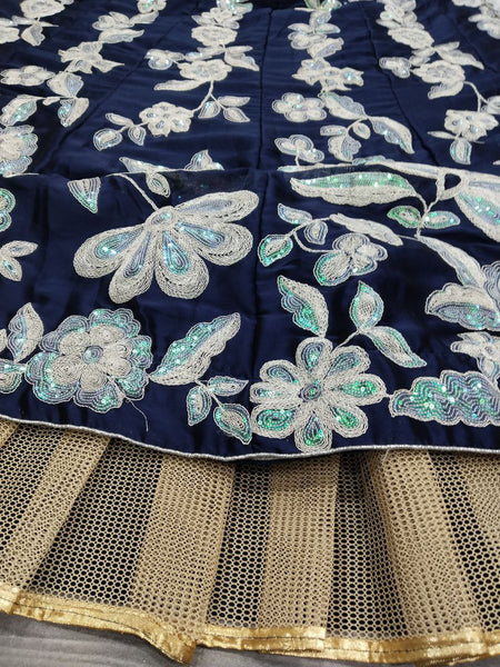 Blue Color Embroidered Sequence Silk Georgette Lehenga Choli
