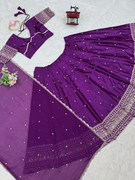 Wine Color Satin Silk Sequence Work Lehenga Choli