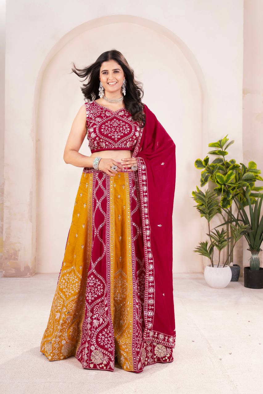 Latest Red Color Sequence Vichitra Silk Lehenga Choli