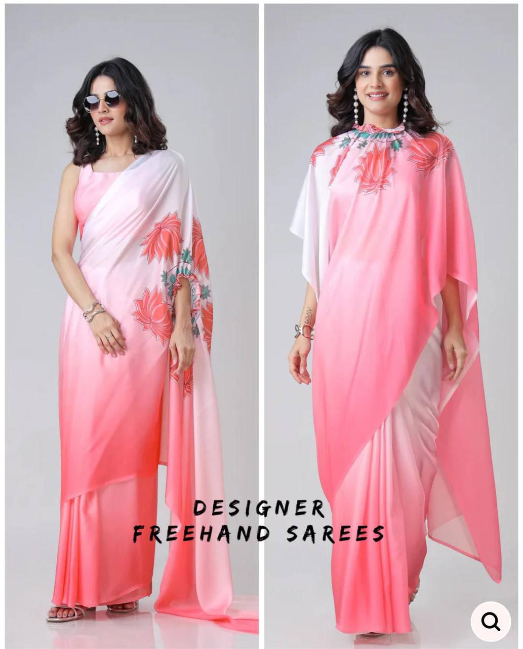 Ready to wear FreeHand Satin Silk Digital Printed Saree