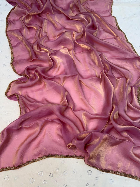 Latest Chiffon Shimmer Cut Dana Hand Work Saree Blouse