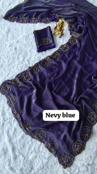 Party Wear Space Silk Cut Work Saree Blouse