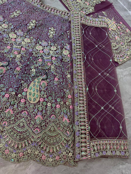 Wine Color Soft Net Sequence Work Lehenga Choli
