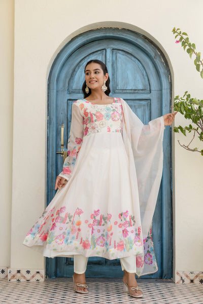 White Color Organza Silk Digital Printed Top Pent Dupatta