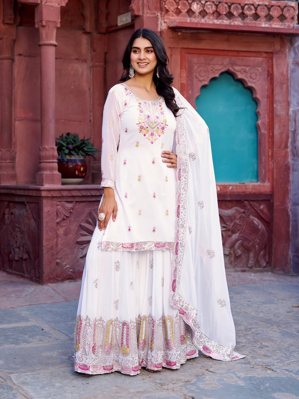Georgette Sequence Work Sharara Suit