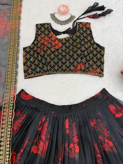 Black Color Tabby Organza Sequence Lehenga Choli