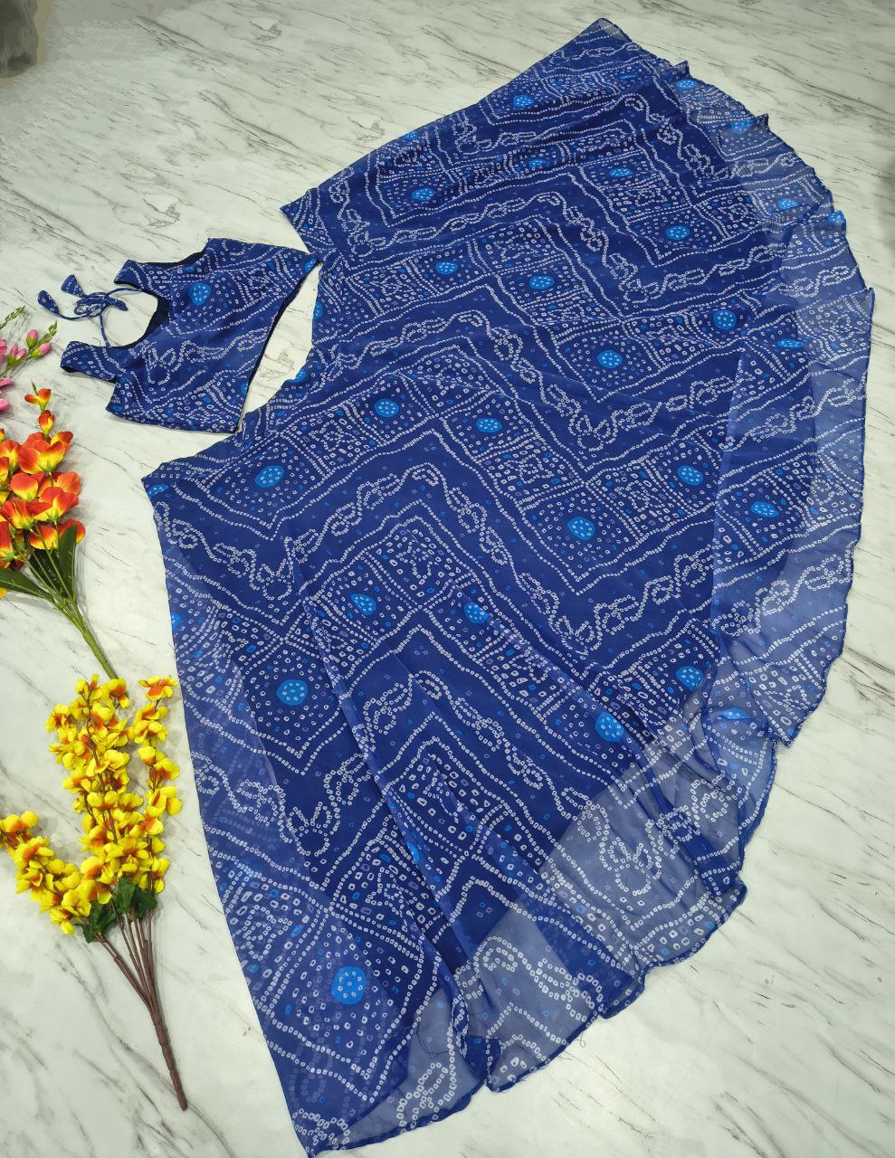 Designer Georgette Lehenga Choli with Printed Work & Lace Border Dupatta
