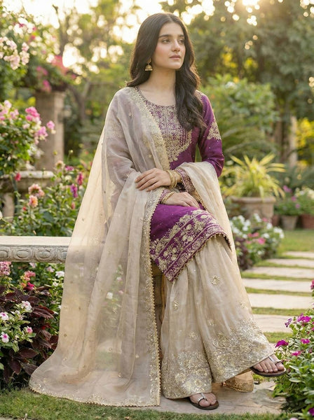 Silk Embroidery Sharara Suit