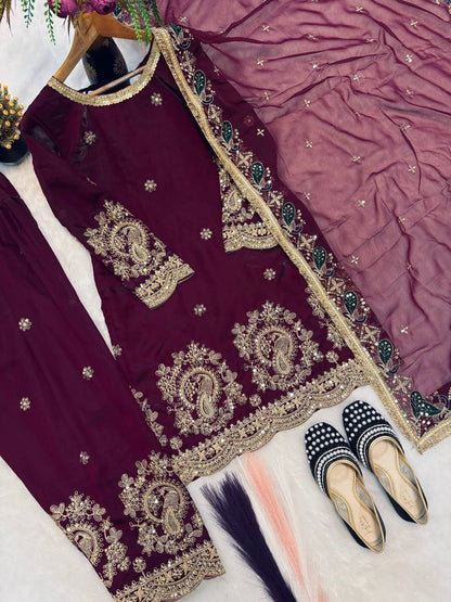 Heavy Fandy Crushi Silk Embroidered Salwar Suit Set