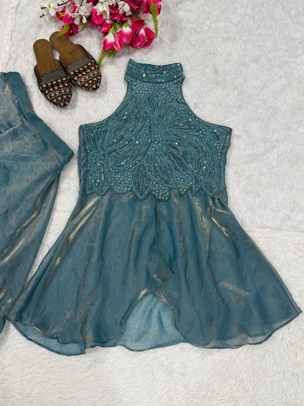 Exquisite Fandy Silk Handcrafted Sharara Set