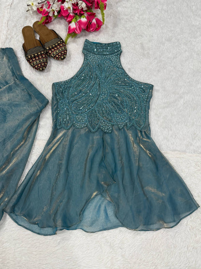 Exquisite Fandy Silk Handcrafted Sharara Set