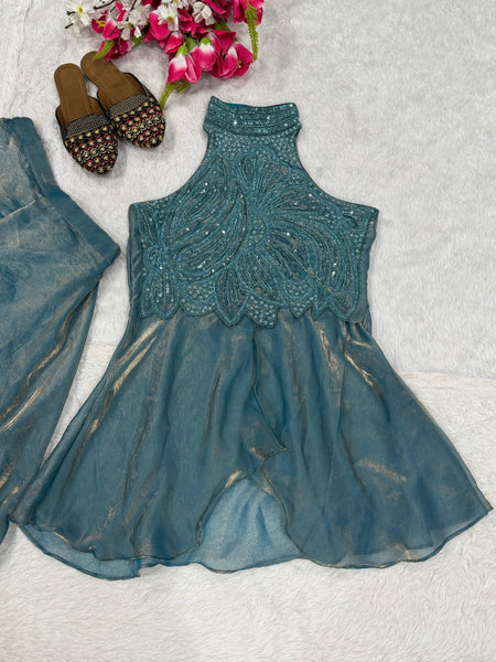 Exquisite Fandy Silk Handcrafted Sharara Set
