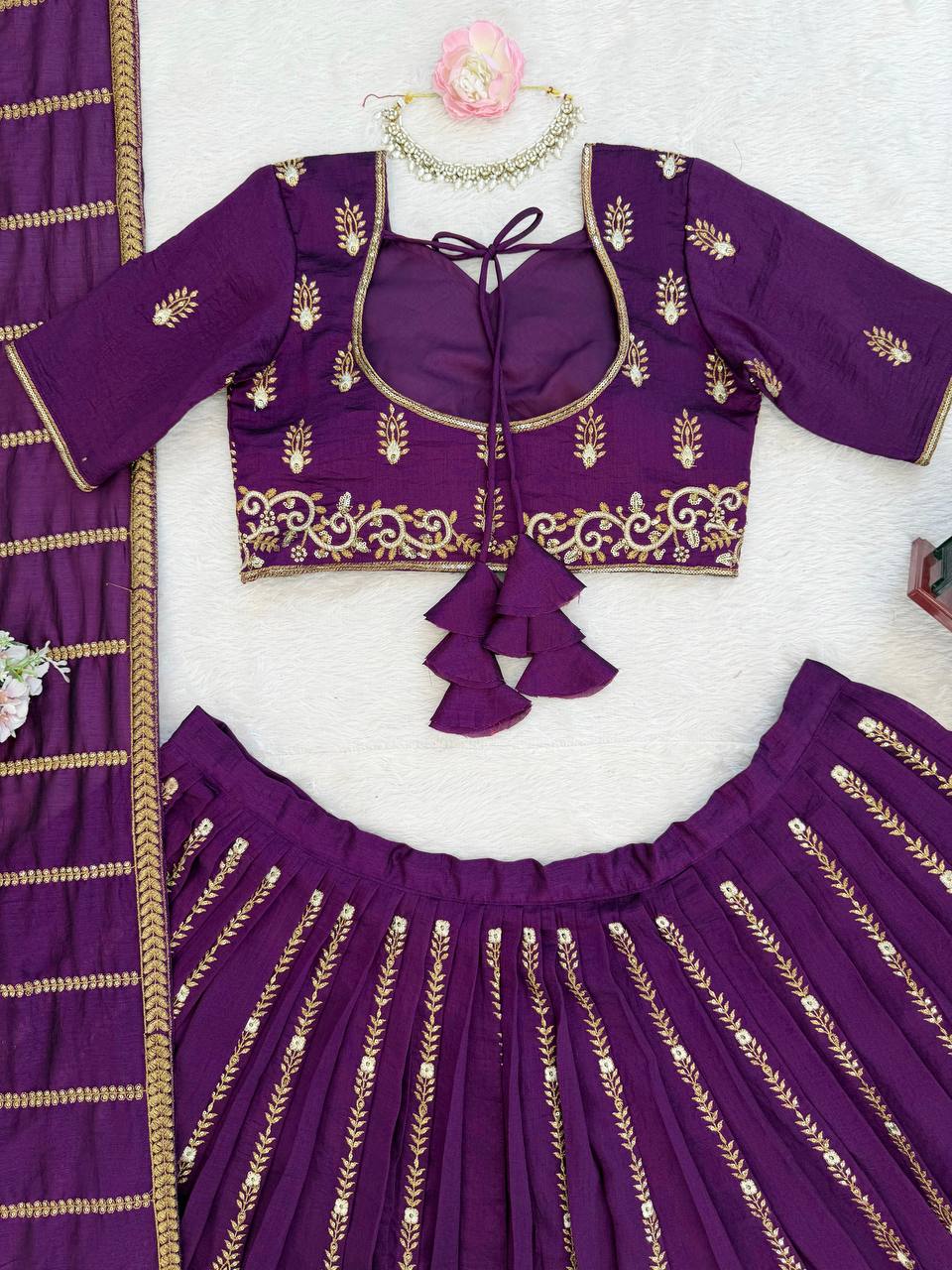 Elegant Vichitra Silk Lehenga Choli with Sequence Embroidery