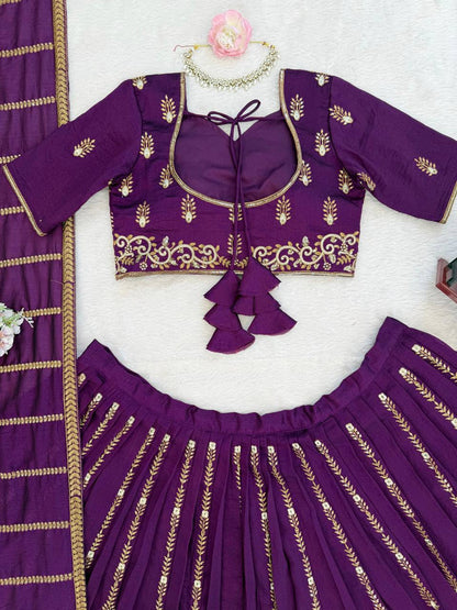 Elegant Vichitra Silk Lehenga Choli with Sequence Embroidery