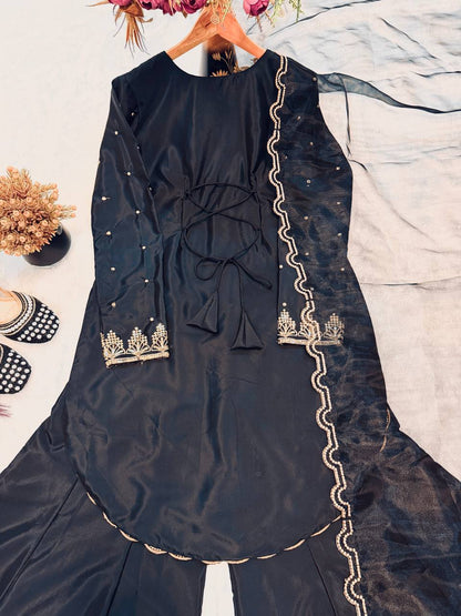 Premium Natural Crepe Silk Sharara Suit Set