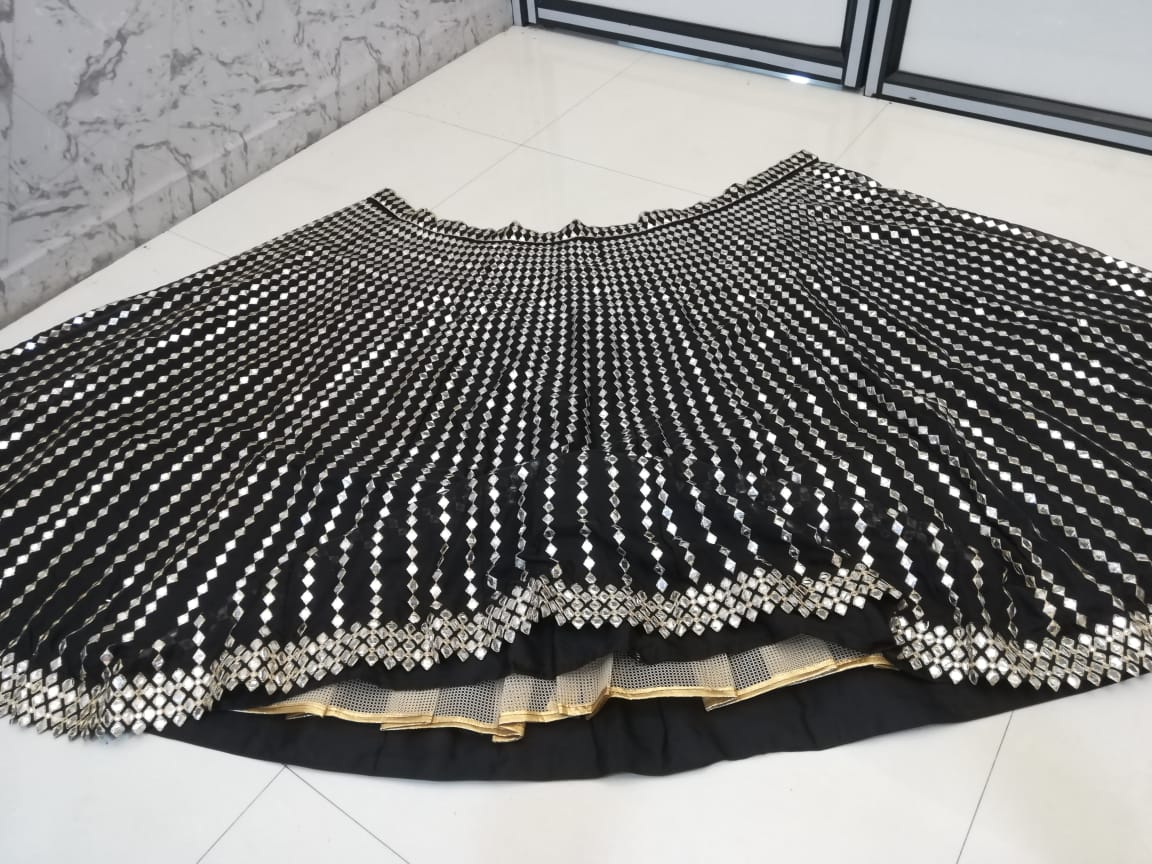 Premium Organza Silk Lehenga Choli with Paper Mirror Zari Embroidery