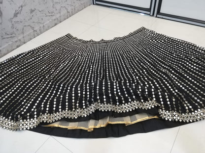 Premium Organza Silk Lehenga Choli with Paper Mirror Zari Embroidery