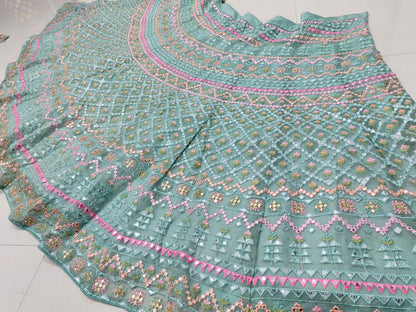 Light Green Organza Silk Lehenga Choli Set