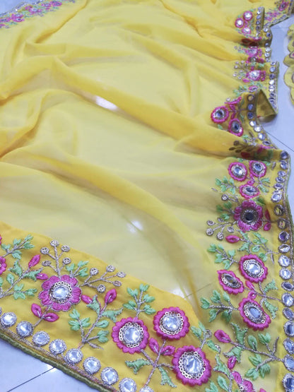 Radiant Yellow Faux Georgette Lehenga Choli Set