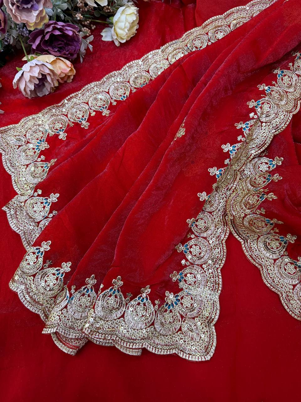 Sequance and Zari Embroidery Work with Full Stitched Blouse
