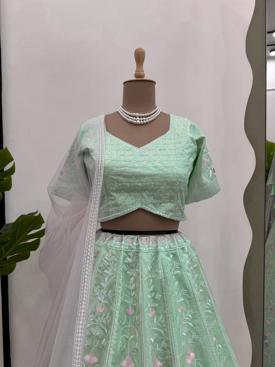 Sea Green Color Mono Banglori Sequence Work Lehenga Choli