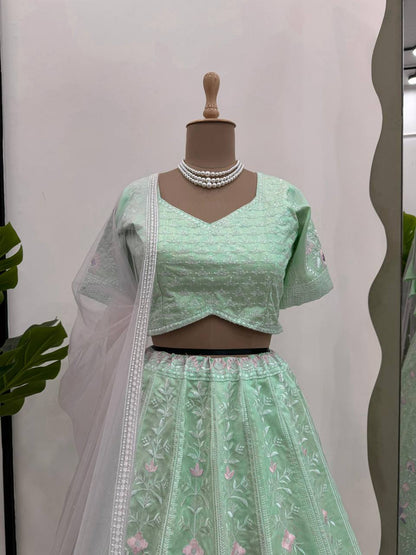 Sea Green Color Mono Banglori Sequence Work Lehenga Choli