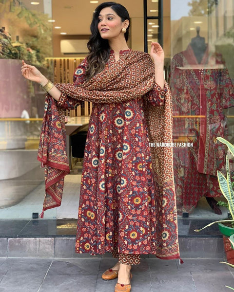 Latest Maroon Color Cotton Ready Made Hand Work Salwar Suit