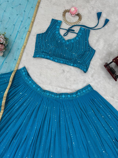 Blue Color Georgette Sequence Lehenga Choli