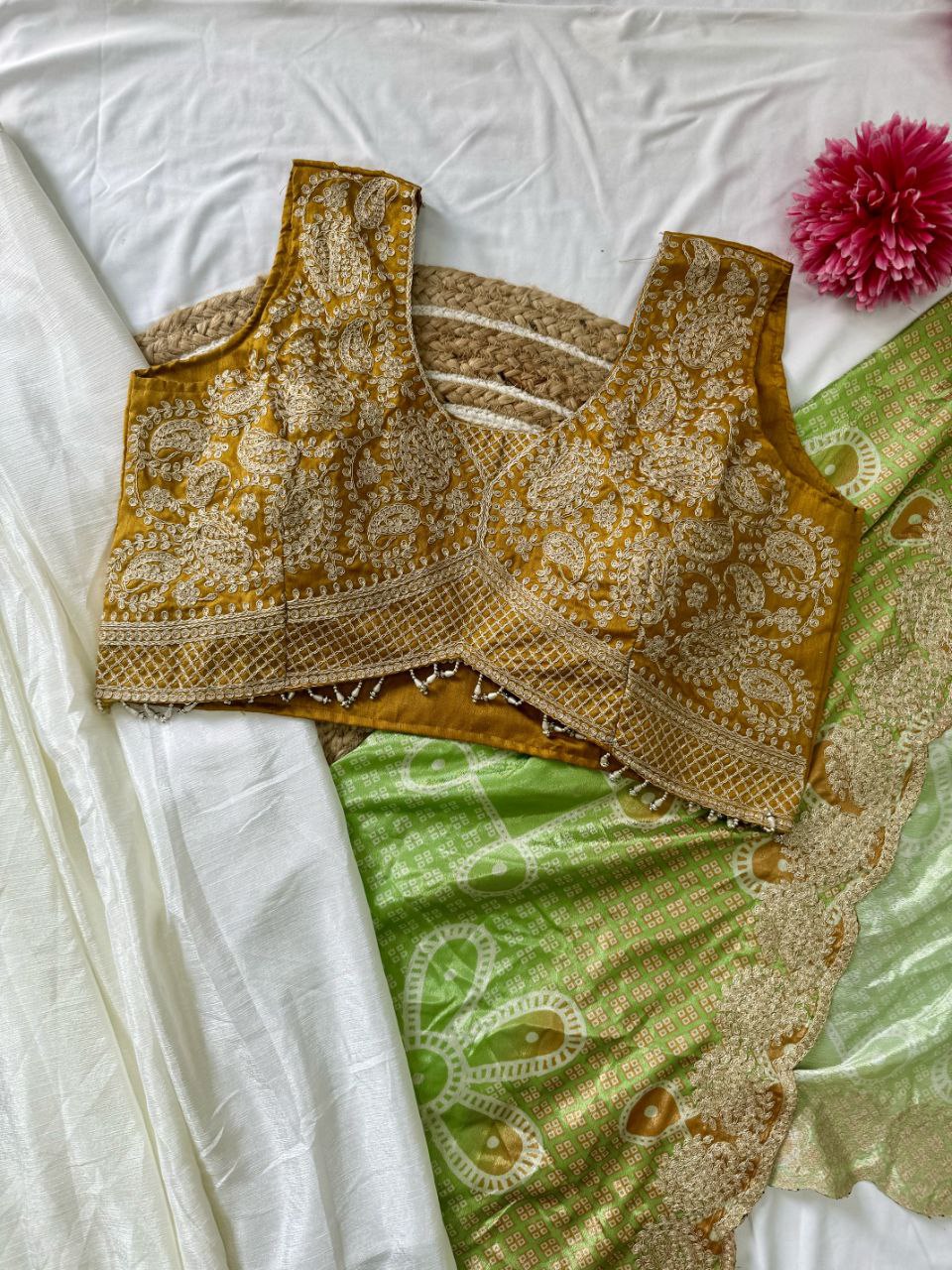 Ready to Wear Chinon Silk Multi Thread Work Indo Western Drape Saree
