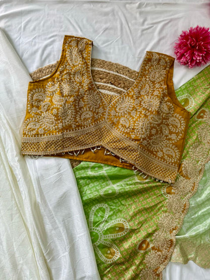 Ready to Wear Chinon Silk Multi Thread Work Indo Western Drape Saree