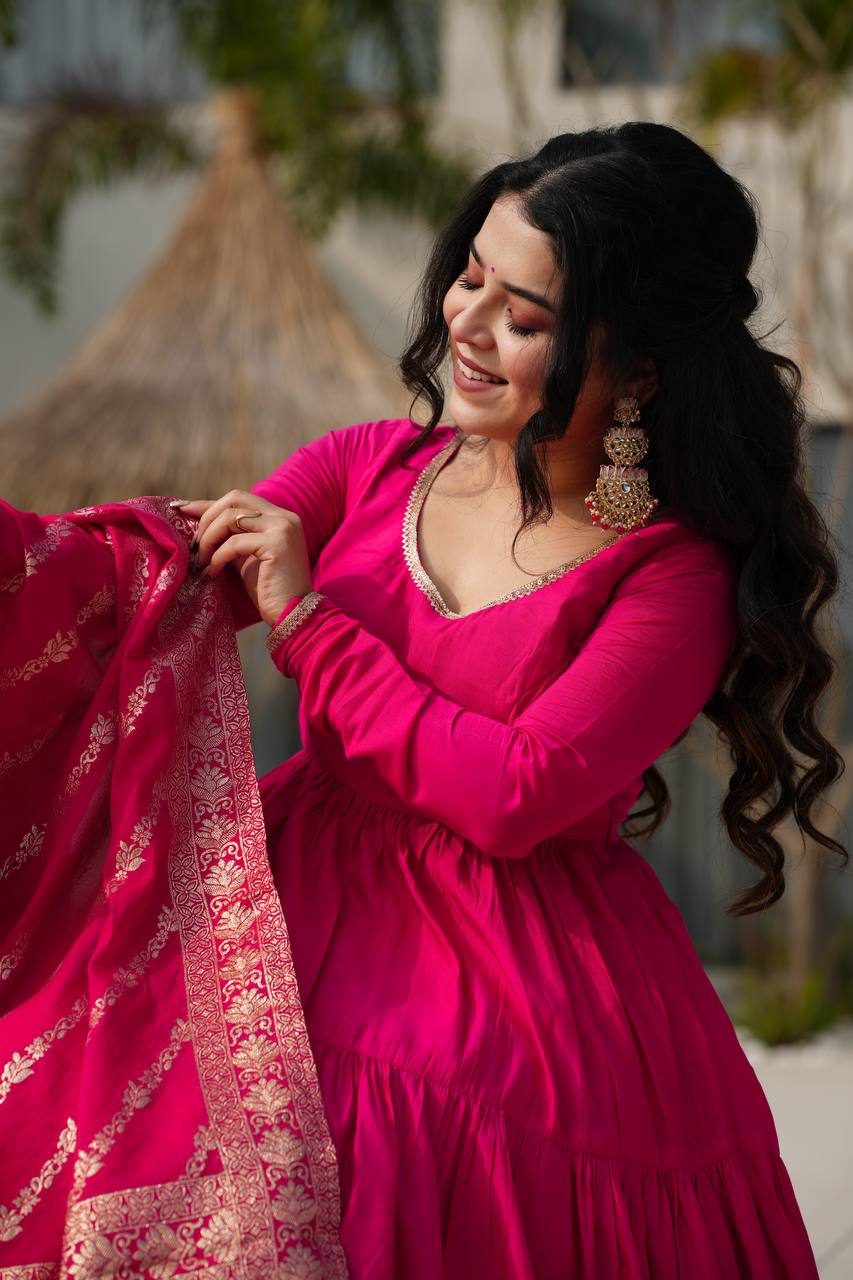 Trendy Roman Silk Chanderi Anarkali Suit