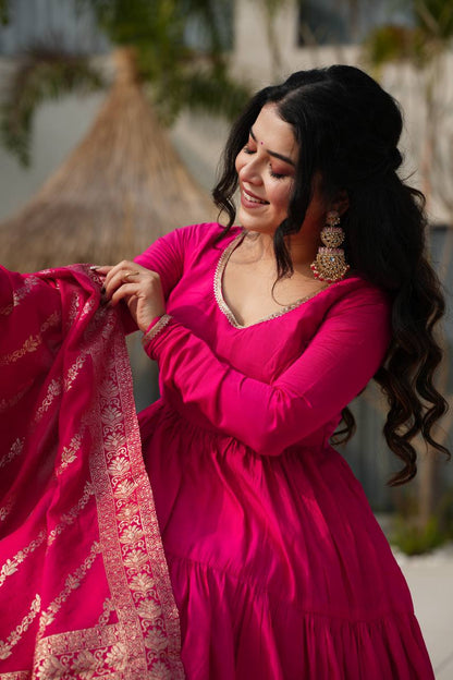 Trendy Roman Silk Chanderi Anarkali Suit