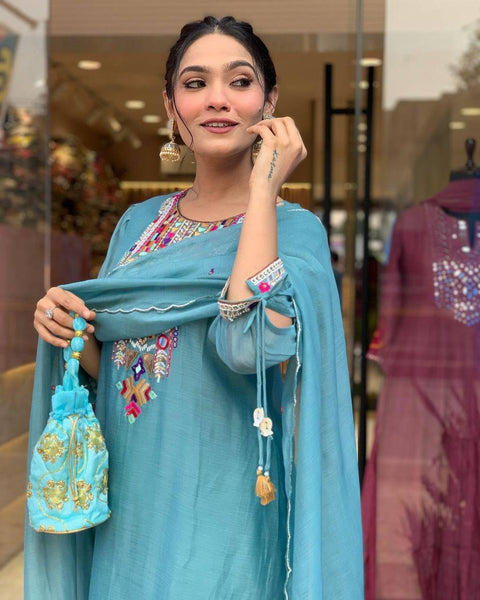 Chanderi Mirror Embroidered Salwar Suit