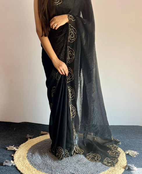 Party Wear Space Silk Cut Work Saree Blouse