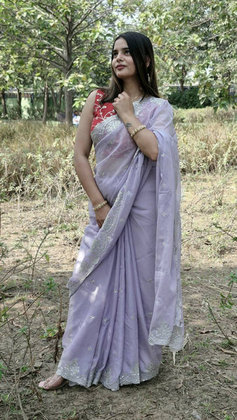 Organza Silk Sequence Work Saree Blouse