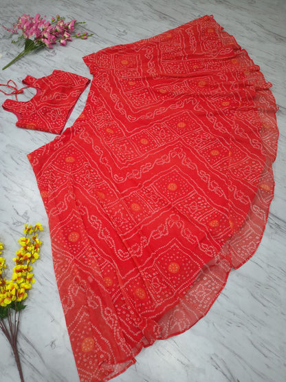 Designer Georgette Lehenga Choli with Printed Work & Lace Border Dupatta