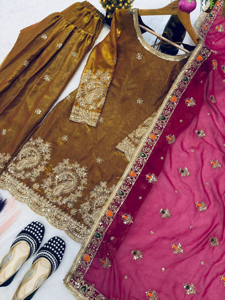 Heavy Fandy Crushi Silk Embroidered Salwar Suit Set