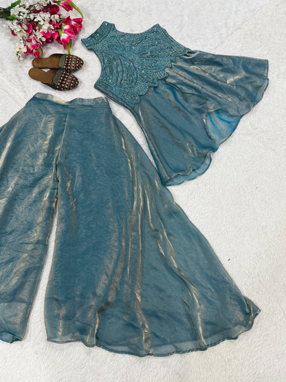 Exquisite Fandy Silk Handcrafted Sharara Set