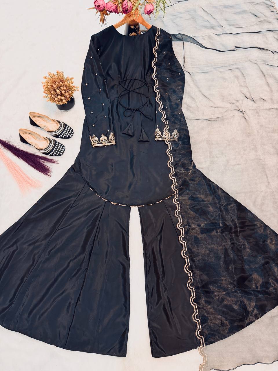 Premium Natural Crepe Silk Sharara Suit Set