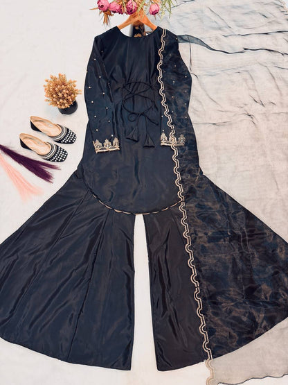 Premium Natural Crepe Silk Sharara Suit Set