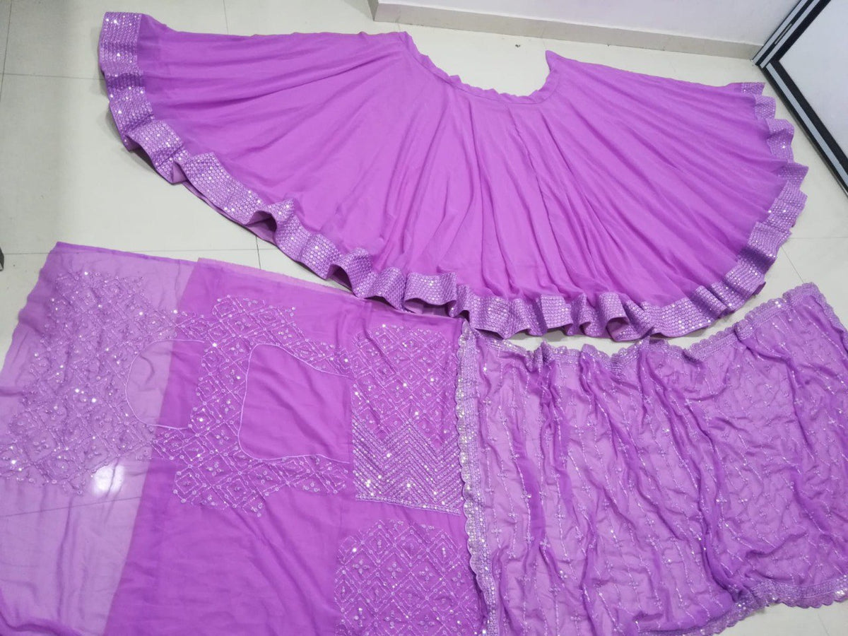 Lavender Faux Georgette Sequin Embroidery Lehenga Choli Set