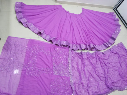 Lavender Faux Georgette Sequin Embroidery Lehenga Choli Set
