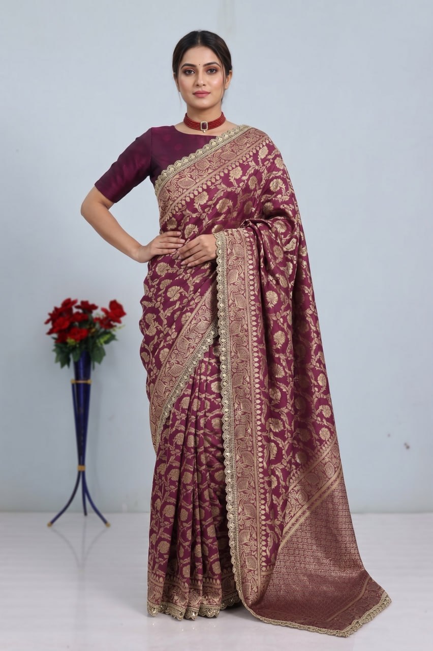 Latest Banarasi Silk Saree with Matching Silk Blouse Piece