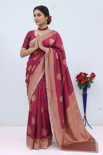 Banarasi Silk Saree With SIlk Blouse Piece For Women