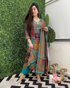 Amazing Muslin Printed Mirror Work Ready Made Salwar Suit