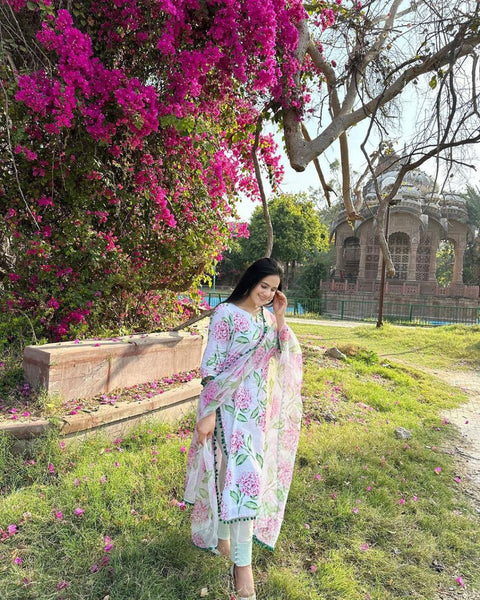 Latest Multi Color Muslin Linen Cotton Printed Pum pum Work Salwar Suit