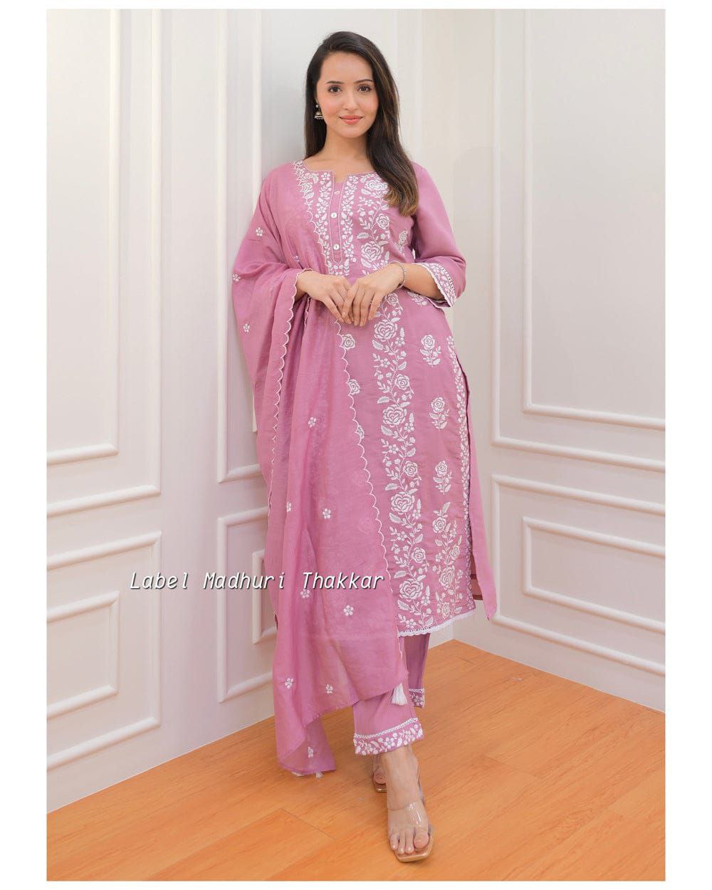 Party Wear Pink Color Roman Silk Embroidered Work Salwar Suit