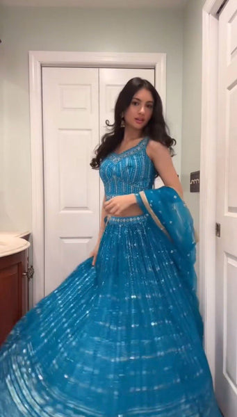 Blue Color Georgette Sequence Lehenga Choli